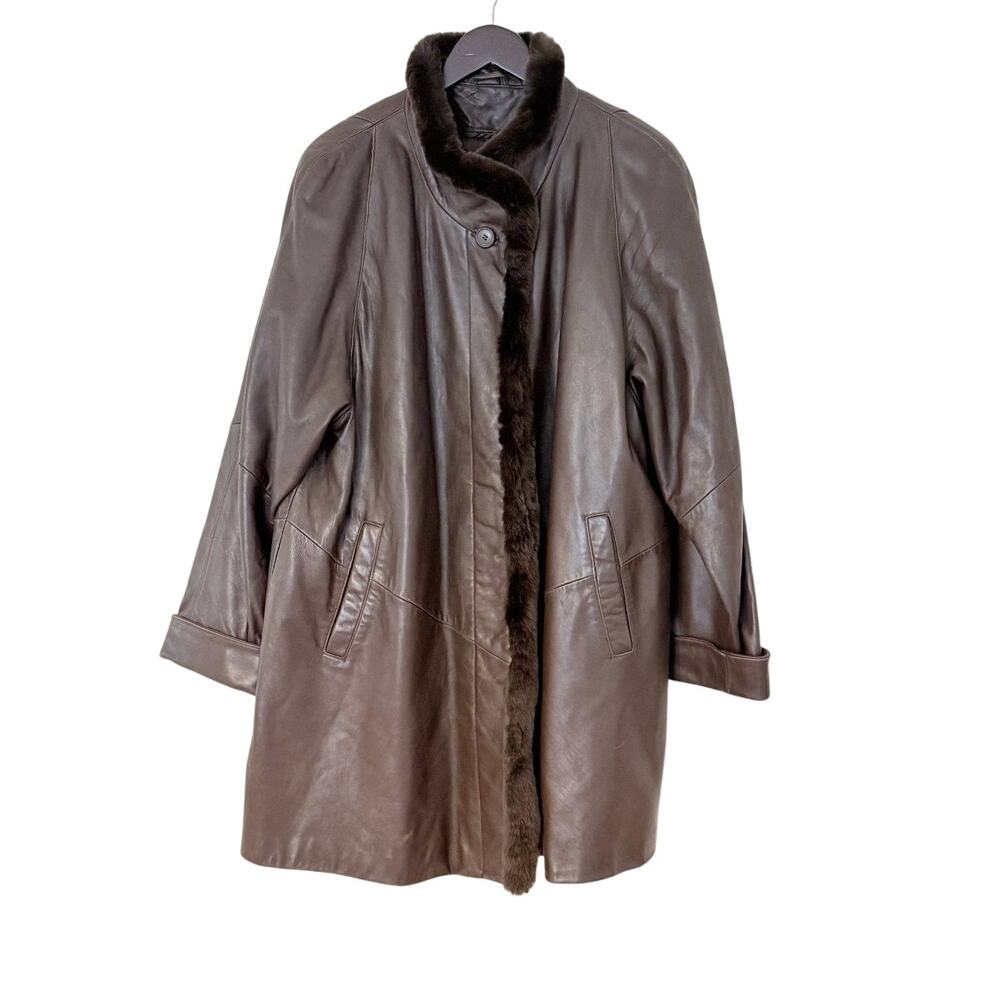 Vintage 80s Tibor Leathers Brown Coat with Genuine Fur Trim